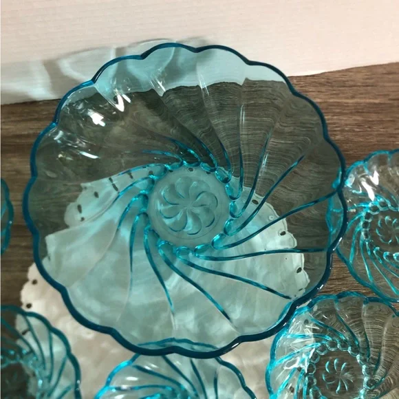 Vtg Hazel Atlas Colonial Swirl Capri Blue Serving Set - Picture 3 of 15